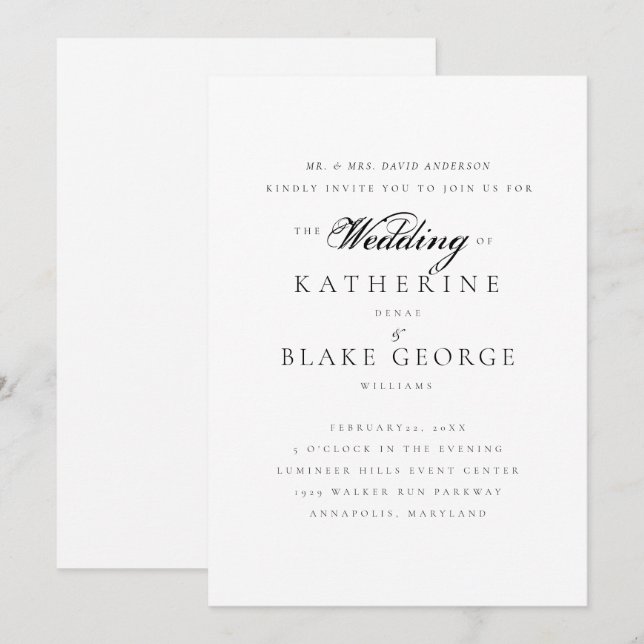 Elegant Grace Bröllop Bride Parents Matte Inbjudningar (Fram/baksida)