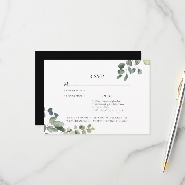Elegant Grace Eucalyptus Bröllop OSA Card Kort (Fram/Back In Situ)