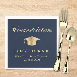 Elegant Grad Cap Blue Guld Studentfest Pappersservett