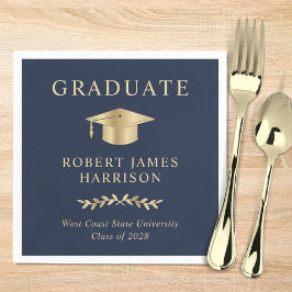 Elegant Grad Cap Blue Guld Studentfest Pappersservett