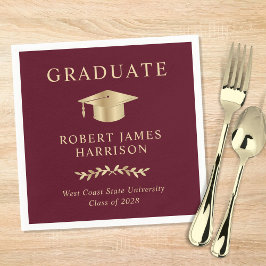 Elegant Grad Cap Burgundy Guld Studentfest Pappersservett
