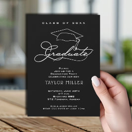 Elegant Grad Hat Black Studenten Inbjudningar