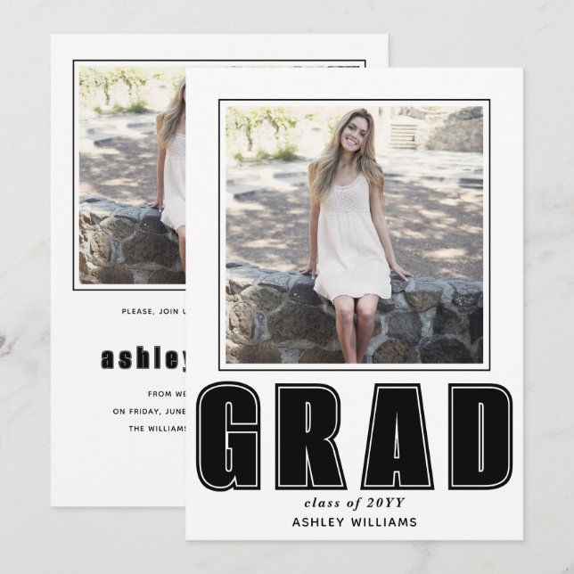 Elegant GRAD-klass för 2025 studenten-foto Inbjudningar (Fram/baksida)