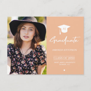 Elegant grad orange fotoinbjudan till studenten vykort