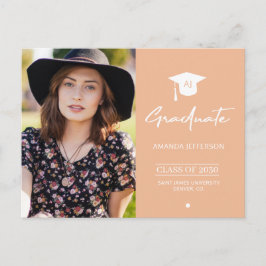 Elegant grad orange fotoinbjudan till studenten vykort