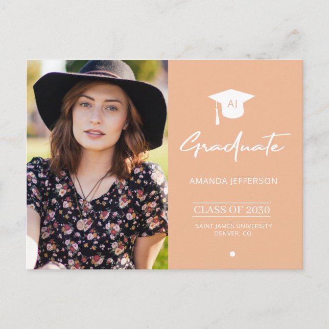 Elegant grad orange fotoinbjudan till studenten vykort (Framsida)