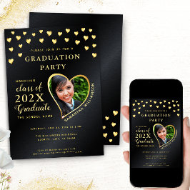 Elegant Grad Photo Black och Guld Studenten Inbjudningar