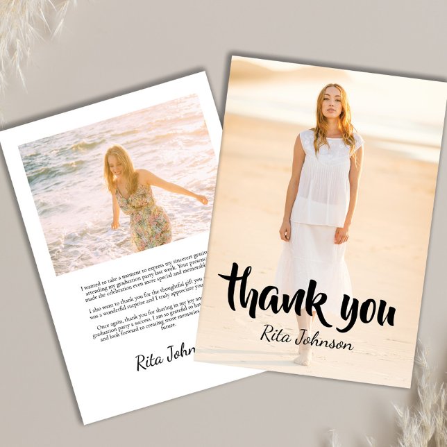 Elegant Grad Photo Senior High School Studenten Tack Kort (Elegant Grad Photo Senior High School Graduation Thank You Card)