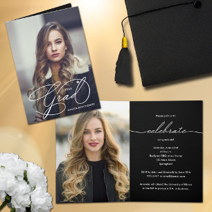 Elegant Grad-skript, foto-Studenten-mappat Inbjudan