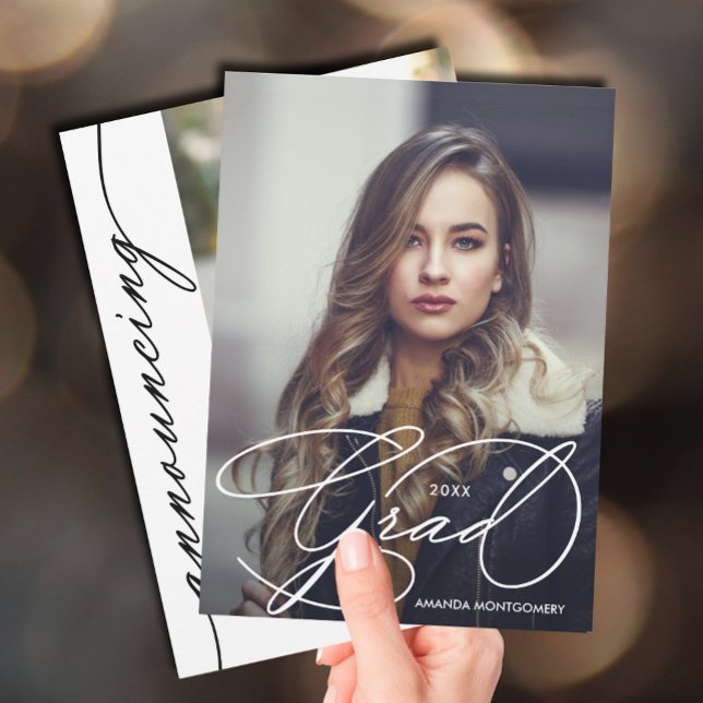 Elegant Grad-skript, foto Studenten Meddelande (Elegant Grad Script Photo Graduation Announcements)