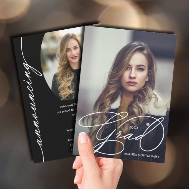 Elegant Grad-skript, foto Studenten Meddelande (Elegant grad script photo graduation announcements)