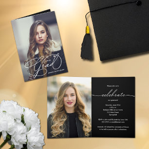 Elegant Grad-skript Photo Studenten Small Folged Inbjudan
