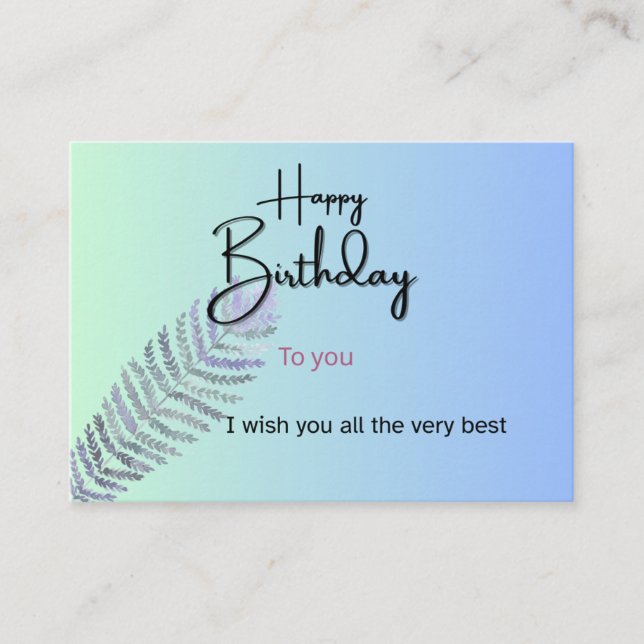 Elegant Gradient Birthday Card with Fern Leaf | Cu Tilläggskort (Framsida)