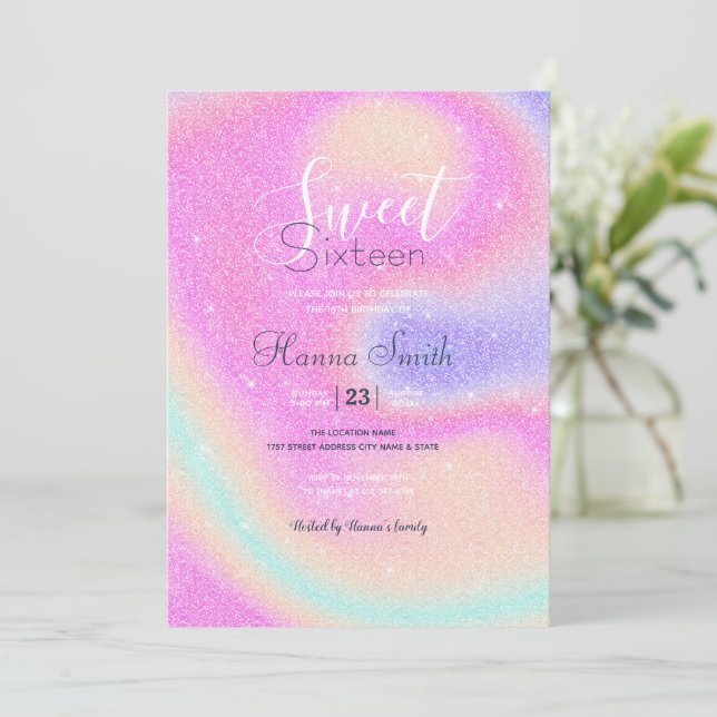 Elegant Gradient Glitter Swirl Holograf Inbjudningar (Stående Fram)