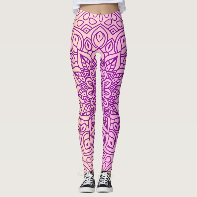 Elegant Gradient Lila Peach Mandala Mönster Leggings (Framsida)