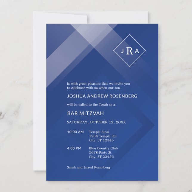 Elegant Gradient Monogram Pub Mitzvah-inbjudan Inbjudningar (Framsida)