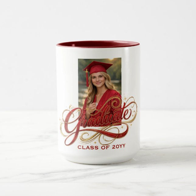 Elegant Graduate Script Artwork with Photo Feature Mugg (Center)