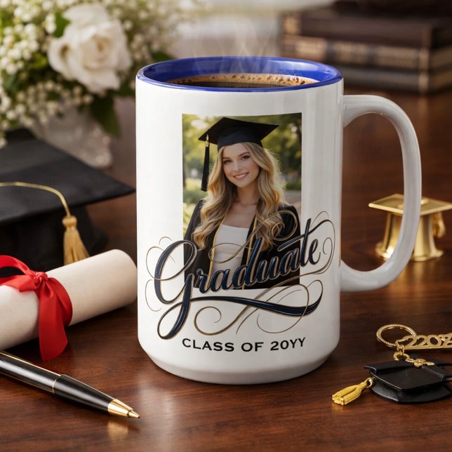 Elegant Graduate Script Artwork with Photo Feature Mugg (Skapare uppladdad)