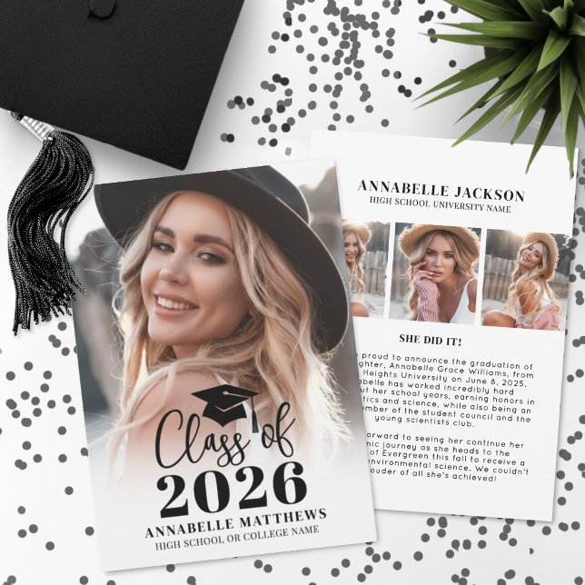 Elegant Graduate Simple Photo Collage Graduation Meddelande (Elegant Graduate Simple Photo Collage Graduation Announcement)
