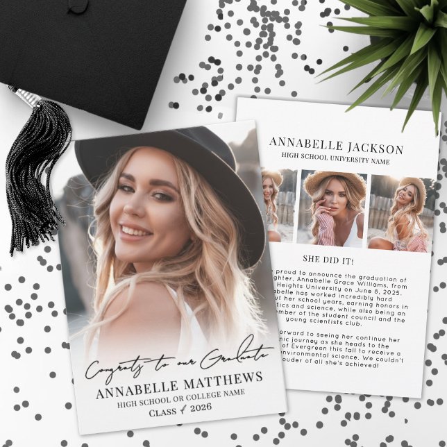 Elegant Graduate Simple Photo Collage Graduation Meddelande (Elegant Graduate Simple Photo Collage Graduation Announcement)