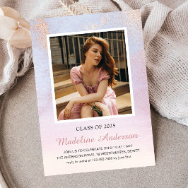 Elegant Graduated Photo 2025  Rosa Glitter Inbjudningar