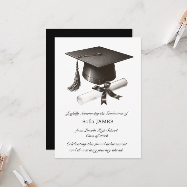 Elegant Graduation Announcement Card Inbjudningar (Fram/Back In Situ)
