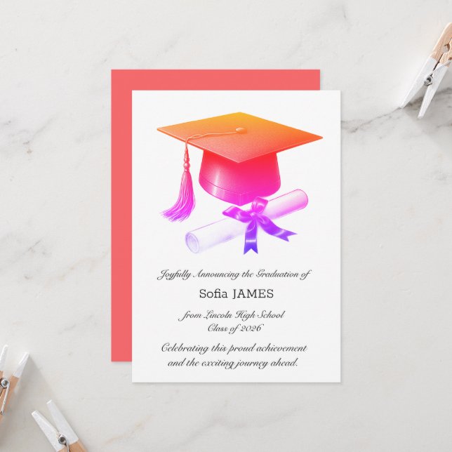Elegant Graduation Announcement Card Inbjudningar (Fram/Back In Situ)