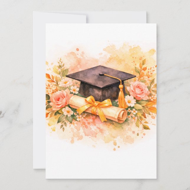 Elegant Graduation Cap with Floral Design Inbjudningar (Framsida)