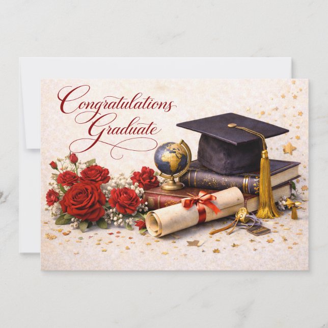 Elegant Graduation Card with Red Roses Julkort (Framsida)