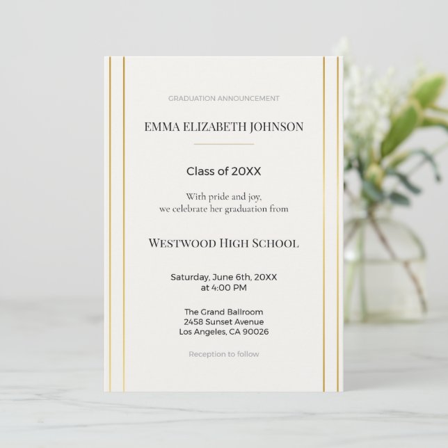 Elegant Graduation Invitation Template, Modern Inbjudningar (Stående Fram)