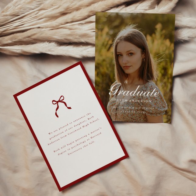 Elegant Graduation Photo Coquette Wine Red Meddelande (Skapare uppladdad)