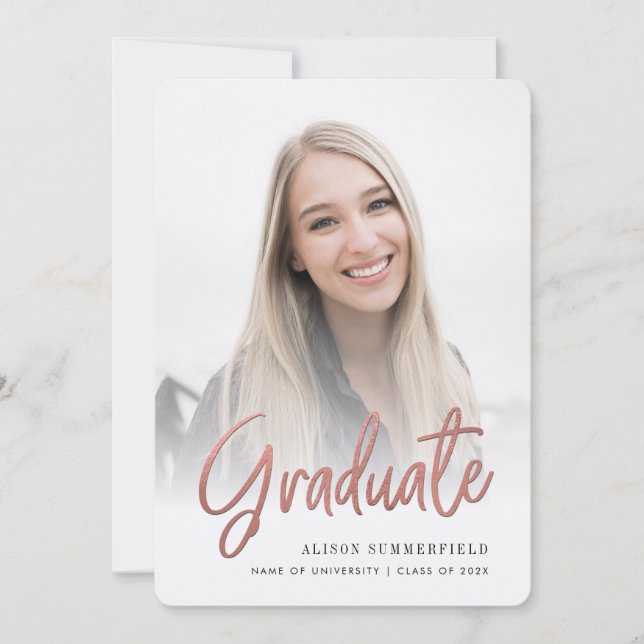 Elegant Graduation Script 2 Photos Announcement Inbjudningar (Framsida)