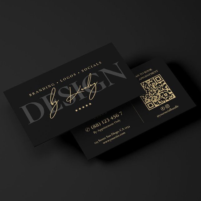 Elegant grafisk designer varumärkesidentitet svart visitkort (Elegant Graphic Designer Branding Black Signature Business Card
)