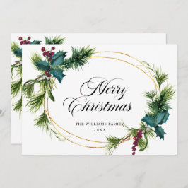 Elegant gran ädelgran järnek bär julhälsning julkort