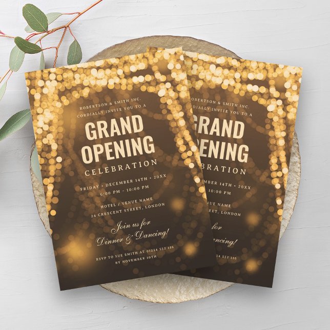 Elegant Grand Open Business Guld Ljus Inbjudningar (Elegant Grand Opening Business Gold Lights Invitation)