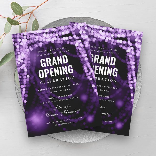 Elegant Grand Open Business Lila Ljus Inbjudningar (Elegant Grand Opening Business Purple Lights Invitation)