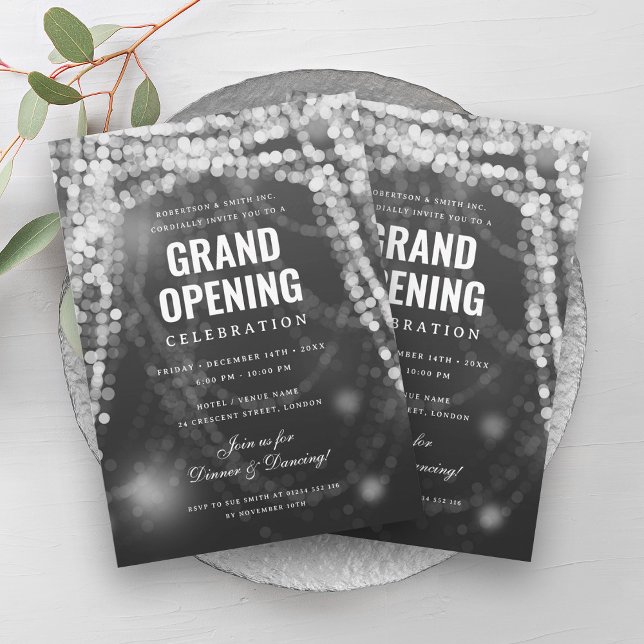 Elegant Grand Open Business Silver Ljus Inbjudningar (Elegant Grand Opening Business Silver Lights Invitation)
