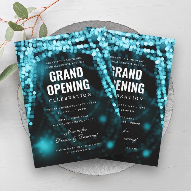 Elegant Grand Open Business Turcos Ljus Inbjudningar (Elegant Grand Opening Business Turquoise Lights Invitation)