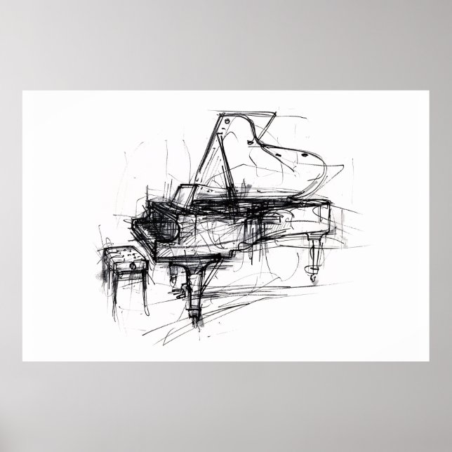 Elegant Grand Piano Porträtt - Premium Poster (Framsidan)