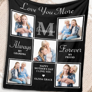 Elegant GRANDMA 5 Photo Collage Monogram Dikt Flee Fleecefilt