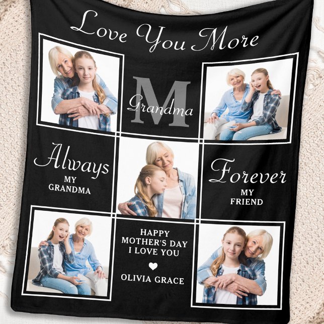 Elegant GRANDMA 5 Photo Collage Monogram Dikt Flee Fleecefilt (Skapare uppladdad)