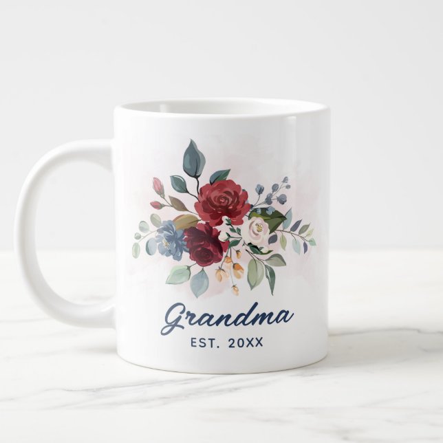 Elegant Grandma Blommigt Mors dag Anpassningsbar Jumbo Mugg (Vänster)