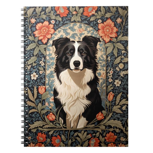 Elegant Gräns Collie William Morris Inspired Anteckningsbok (Framsidan)