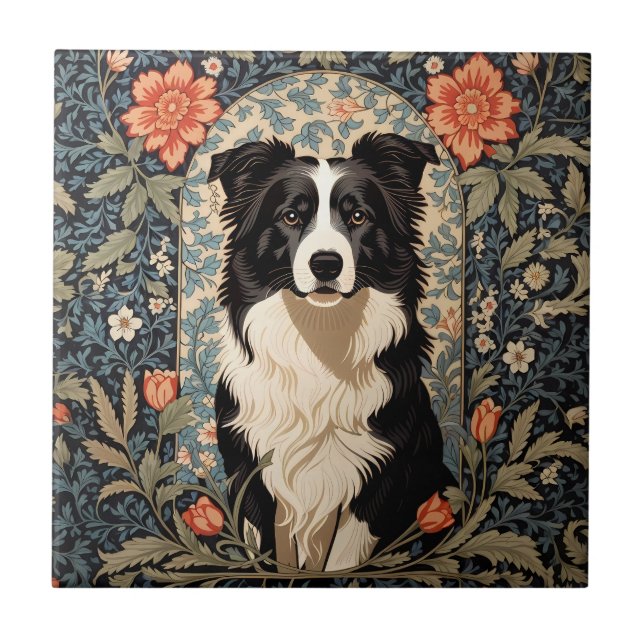 Elegant Gräns Collie William Morris Inspired Kakelplatta (Framsidan)