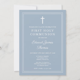 Elegant Gräns Dusty Blue First Heliga Communion Inbjudningar