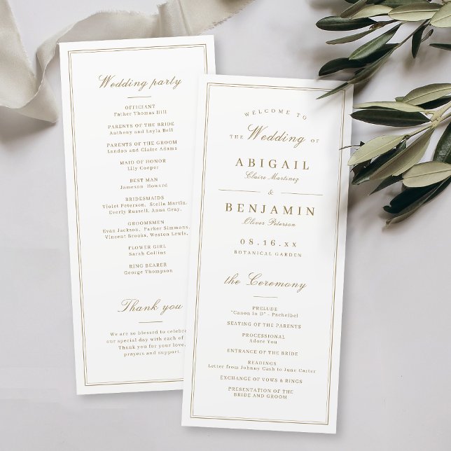 Elegant gräns guld-klassens minimalistisk bröllop program (Elegant borders gold classy minimalist wedding program)
