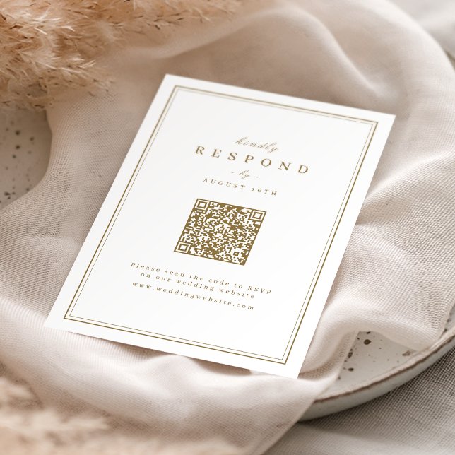 Elegant gräns guld, QR-kod bröllop OSA Kort (Elegant borders gold classy QR code wedding RSVP Card)