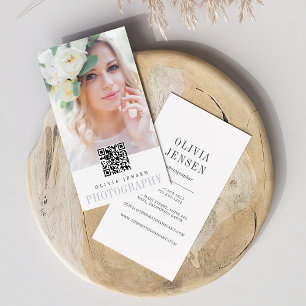 Elegant Gräns   Lodrät för QR-kod för foto Visitkort