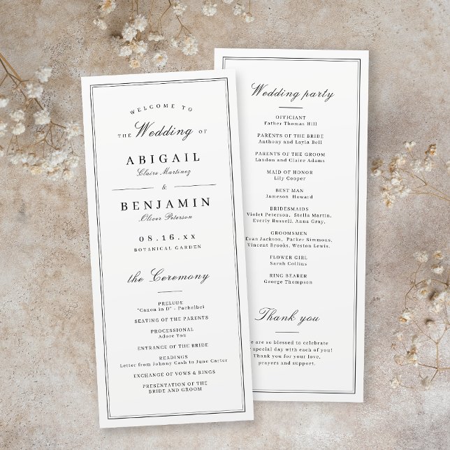 Elegant gräns minimalistiskt bröllopsprogram program (Elegant borders minimalist wedding program)