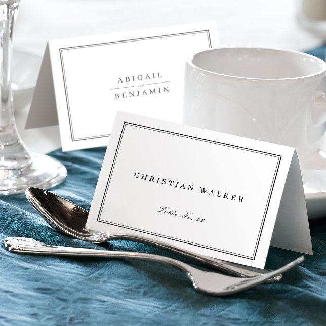 Elegant Gräns minimalistiskt monteringskort Bordsnummer (Elegant Minimalist Monogram Foldable Place Card)